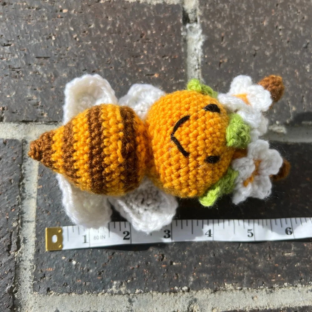 Hand Crocheted Flower Child Bumble Bee Stuffed Animal Plushie! - Picture 9 of 10